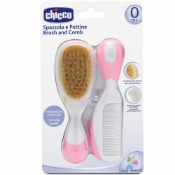 Kit Pente+escova De Cerdas Naturais Chicco Rosa