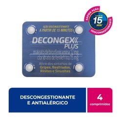 Decongex Plus Maleato De Bronfeniramina 12mg + Cloridrato Fenillefrina 15mg 4 Comprimidos