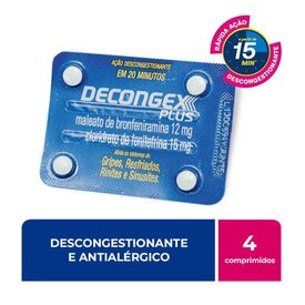 DECONGEX PLUS MALEATO DE BRONFENIRAMINA 12MG + CLORIDRATO FENILLEFRINA 15MG 4 COMPRIMIDOS