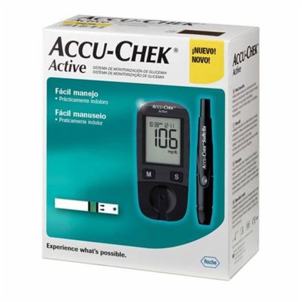 ACCU-CHEK ACTIVE KIT 1 MONITORES + 1 LANCETADOR + 10 TIRAS + ESTOJO C/BATERIA E MANUAL