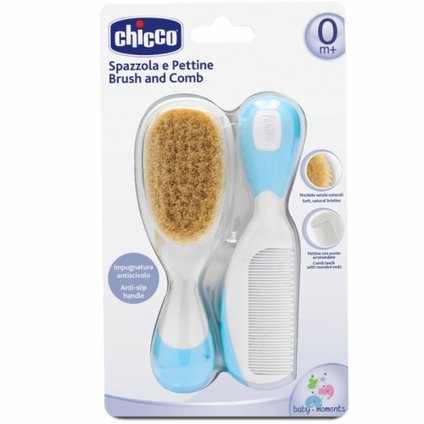 KIT PENTE+ESCOVA DE CERDAS NATURAIS CHICCO AZUL