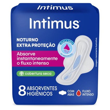 ABSORVENTE EXTERNO INTIMUS NOTURNO SECA COM ABAS 8 UNIDADES