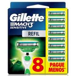 Carga Para Aparelho De Barbear Gillette Mach3 Sensitive Com Aloe 8 Unidades