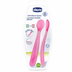 Colher Silicone Chicco 6m+ Rosa C/2 Unidades
