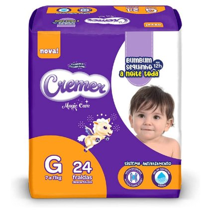 FRALDA CREMER MAGIC CARE JUMBO GRANDE COM 24 UNIDADES