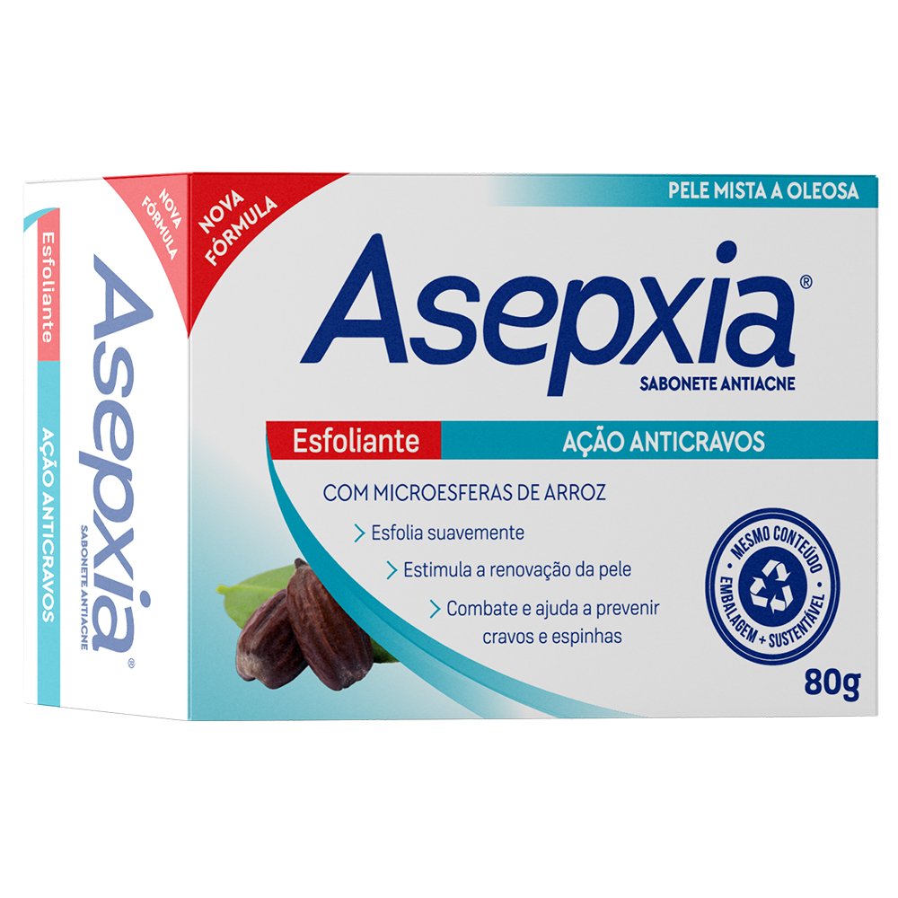 SABONETE BARRA ASEPXIA ESFOLIANTE AÇÃO ANTICRAVOS PELE MISTA E OLEOSA 80G
