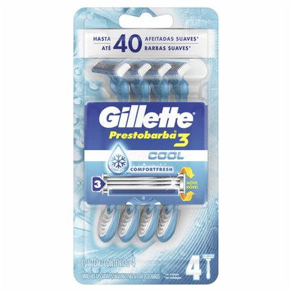 APARELHO BARBEAR DESCARTÁVEL GILLETTE PRESTOBARBA 3 COOL COM 4 UNIDADES