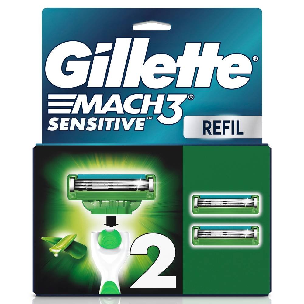 Carga Para Aparelho De Barbear Gillette Mach3 Sensitive Com Aloe 2 Unidades