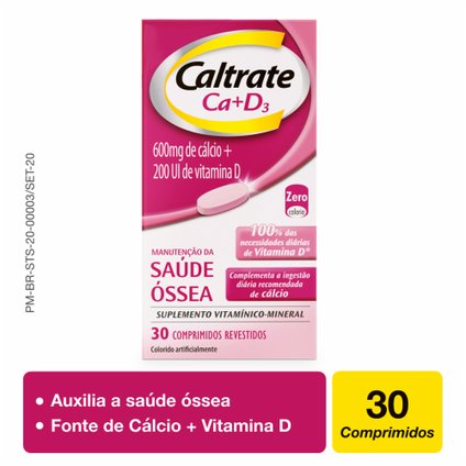 CALTRATE SUPLEMENTO DE CÁLCIO E VITAMINA D 600 + D200UI COM 30 COMPRIMIDOS