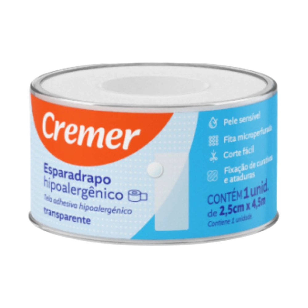 Esparadrapo Hipoalergênico Transparente Cremer 2,5cm X 4,5m