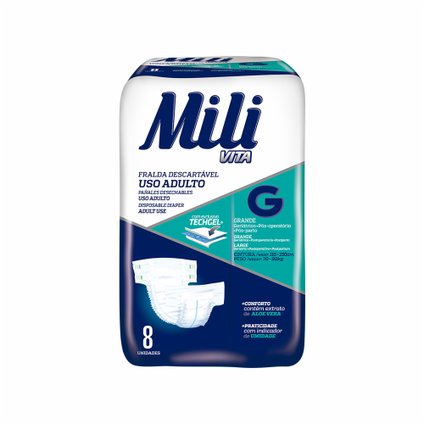 FRALDA GERIÁTRICA MILI VITA GRANDE COM 8 UNIDADES