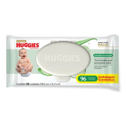 LENÇOS UMEDECIDOS HUGGIES HIGIENE SUPERIOR LIMPAM 2X MAIS COM 96 UNIDADES