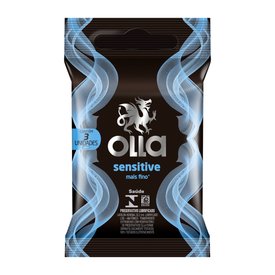PRESERVATIVO OLLA LUBRIFICADO SENSITIVE COM 3 UNIDADES
