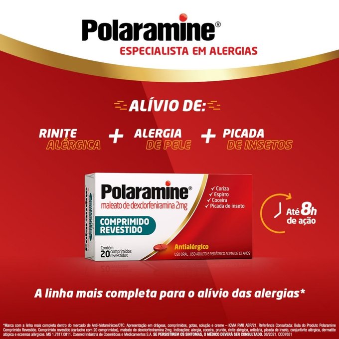 Antialérgico Polaramine 2mg 20 Comprimidos - PanVel Farmácias