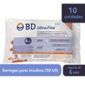 SERINGA PARA INSULINA COM AGULHA BD - 6X0,25MM - 31G - 50UI 0,5ML - 10 UNIDADES