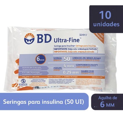 SERINGA BD INSULINA 50UI 6MM COM 10 UNIDADES