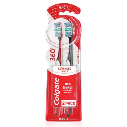 KIT ESCOVA DENTAL MACIA COLGATE 360º ADVANCED WHITE - 2 UNIDADES