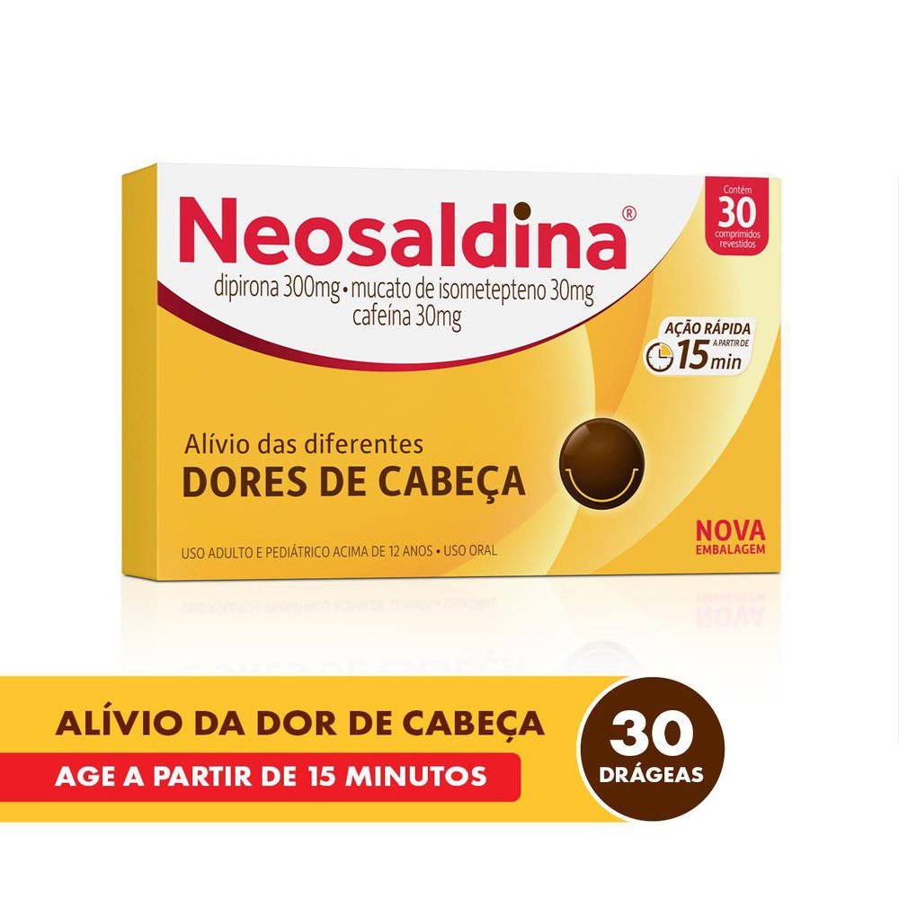 Analgésico Neosaldina Dipirona 300mg + Mucato De Isometepteno 30mg + Cafeína 30mg 30 Drágeas