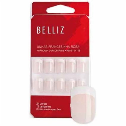 UNHAS POSTIÇAS BELLIZ COLORIDAS FRANCESINHA ROSA CURTA