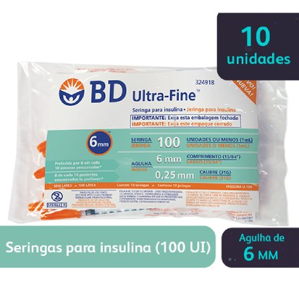 SERINGA BD INSULINA 100UI 6MM COM 10 UNIDADES