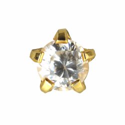 Brinco Studex Zirconia Media Pedra Branca Ouro