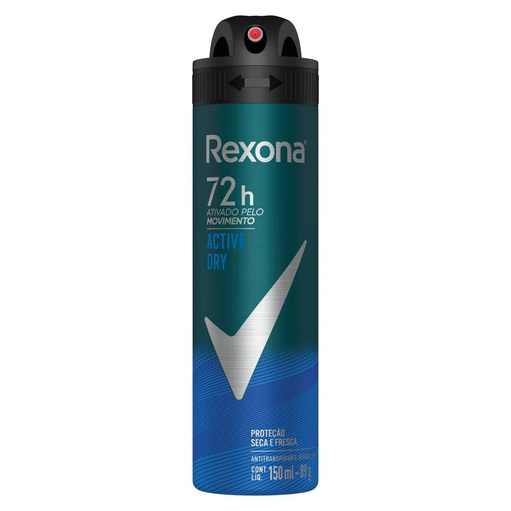 DESODORANTE ANTITRANSPIRANTE AEROSOL MASCULINO REXONA ACTIVE DRY 72 HORAS 150ML