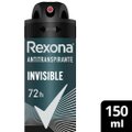 DESODORANTE ANTITRANSPIRANTE AEROSOL MASCULINO REXONA INVISIBLE 72 HORAS 150ML