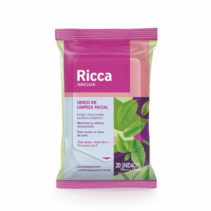 LENÇO DE LIMPEZA FACIAL RICCA CHÁ VERDE E ALOE VERA 20 UNIDADES