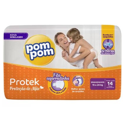 FRALDA POM POM PROTEK JUMBO GRANDINHOS COM 14 UNIDADES