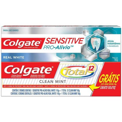 KIT CREME DENTAL COLGATE SENSITIVE PRO-ALÍVIO REAL WHITE 110G + CREME DENTAL COLGATE TOTAL 12 90G
