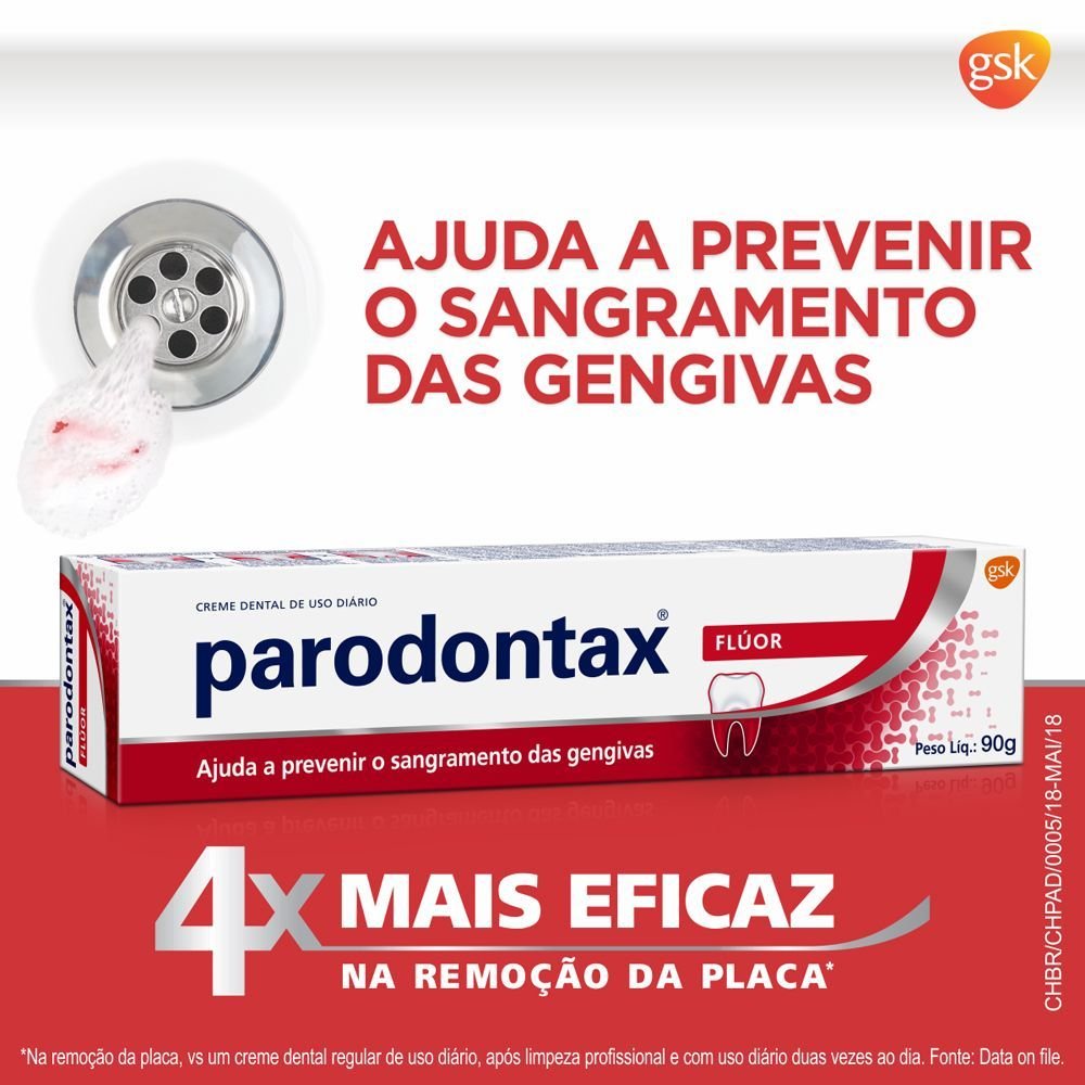 CREME DENTAL PARODONTAX FLÚOR PARA PREVENÇÃO DO SANGRAMENTO DAS GENGIVAS 90G