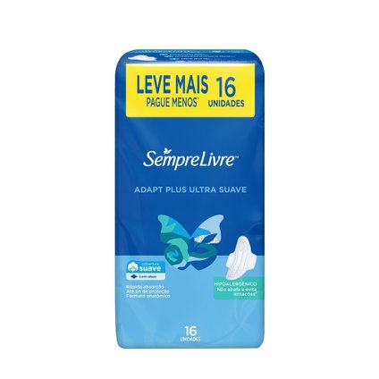 ABSORVENTE SEMPRE LIVRE ADAPT PLUS SUAVE COM ABAS LEVE 16 PAGUE 14