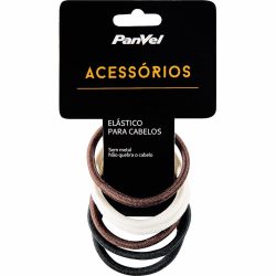 Elástico Para Cabelos Panvel Acessórios 6mm Com 3 Cores Preto/ Marrom / Branco 6 Unidades