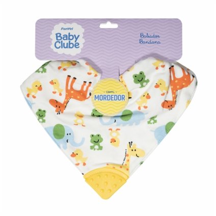 BABADOR BANDANA PANVEL BABY CLUBE AMARELO COM MORDEDOR