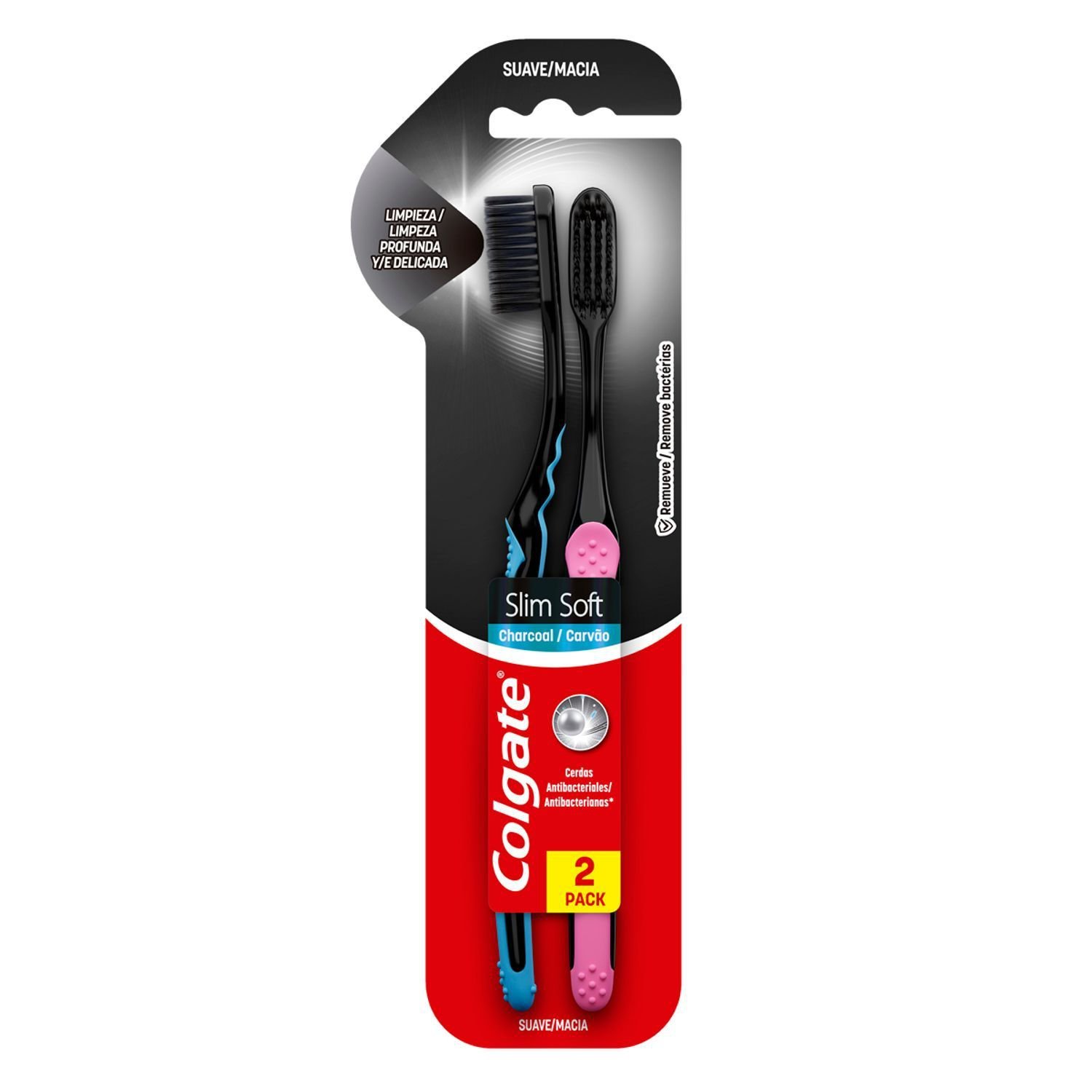 Escova Dental Cerdas Macias Colgate Slim Soft Black Premium 2 Unidades