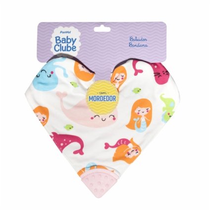 BABADOR BANDANA PANVEL BABY CLUBE ROSA COM MORDEDOR