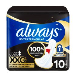 Absorvente Always Noites Tranquilas Seca Com Abas Hiper Longo 10 Unidades