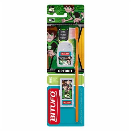 KIT ORTODONTICO BITUFO BEN 10 ESCOVA + FIO DENTAL + PASSA FIO