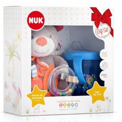 KIT NUK PLUSH TOYS PELUCIA + COPO MY FIRST AZUL TEDDY