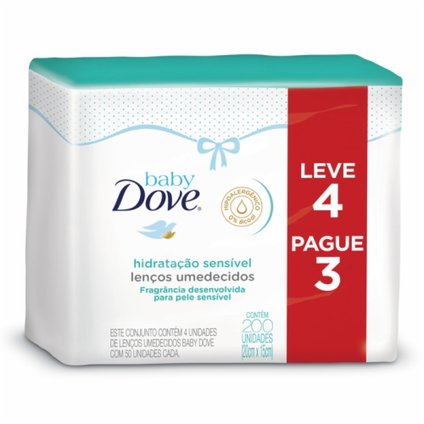 KIT LENÇO UMEDECIDO BABY DOVE HIDRATAÇÃO SENSÍVEL C/50 LEVE 4 PAGUE 3