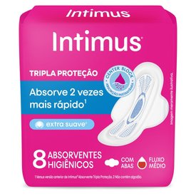 ABSORVENTE EXTERNO INTIMUS TRIPLA PROTEÇÃO SUAVE COM ABAS - 8 UNIDADES