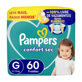 FRALDA PAMPERS CONFORT SEC BAG G 60 UNIDADES