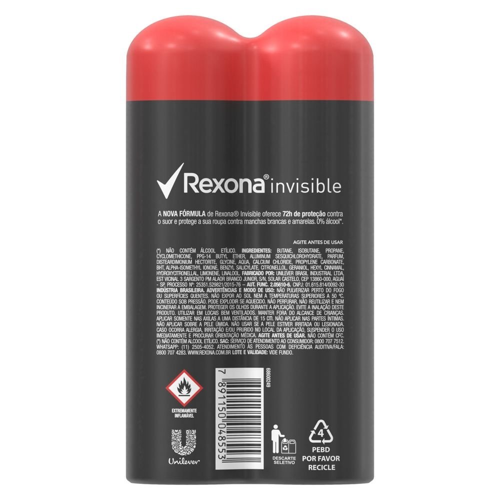 Desodorante Antitranspirante Aerosol Feminino Rexona Invisible 72 Horas  150ml - PanVel Farmácias