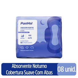 ABSORVENTE PANVEL ESSENCIAL NOTURNO COBERTURA SUAVE COM ABAS 8 UNIDADES