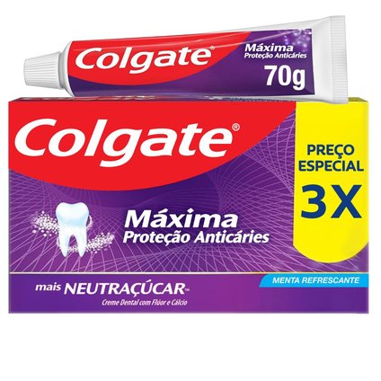 KIT CREME DENTAL COLGATE MÁXIMA PROTEÇÃO ANTICÁRIES NEUTRAÇÚCAR 70G LEVE 3 PAGUE 2