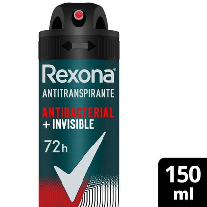 DESODORANTE ANTITRANSPIRANTE AEROSOL MASCULINO REXONA ANTIBACTERIAL + INVISIBLE 72 HORAS 150ML