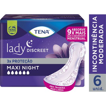 ABSORVENTE PARA INCONTINÊNCIA URINÁRIA TENA LADY DISCREET MAXI NIGHT 6 UNIDADES