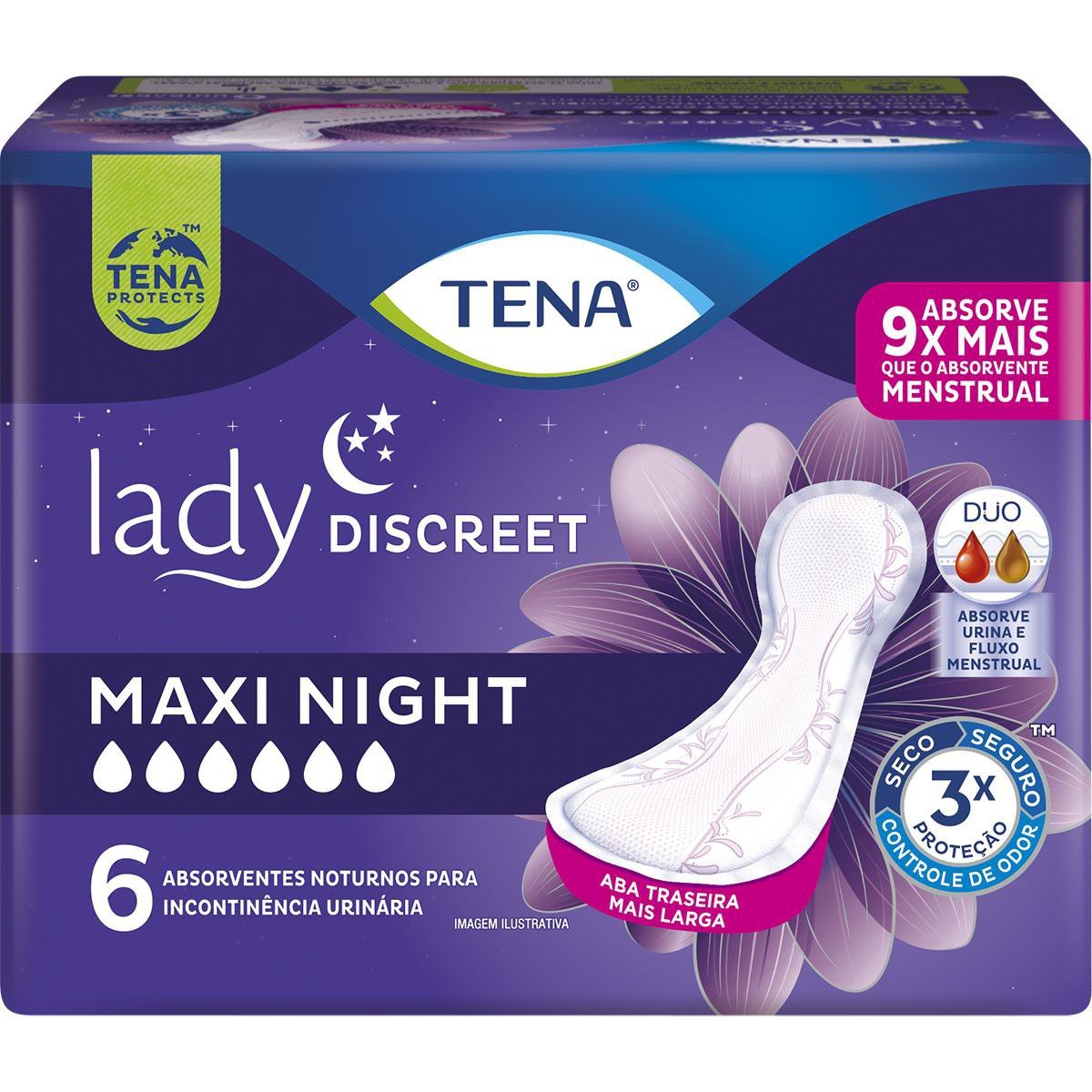 Absorvente Noturno Para Incontinência Urinária Tena Lady Discreet Maxi Night 6 Unidades
