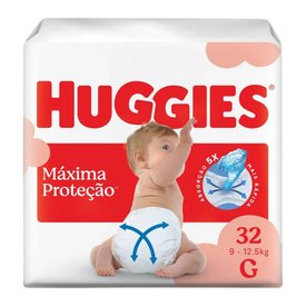 FRALDA HUGGIES MÁXIMA PROTEÇÃO MEGA G COM 32 UNIDADES