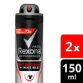 DESODORANTE ANTITRANSPIRANTE AEROSOL REXONA ANTIBACTERIAL + INVISIBLE 72 HORAS 2 X 150ML